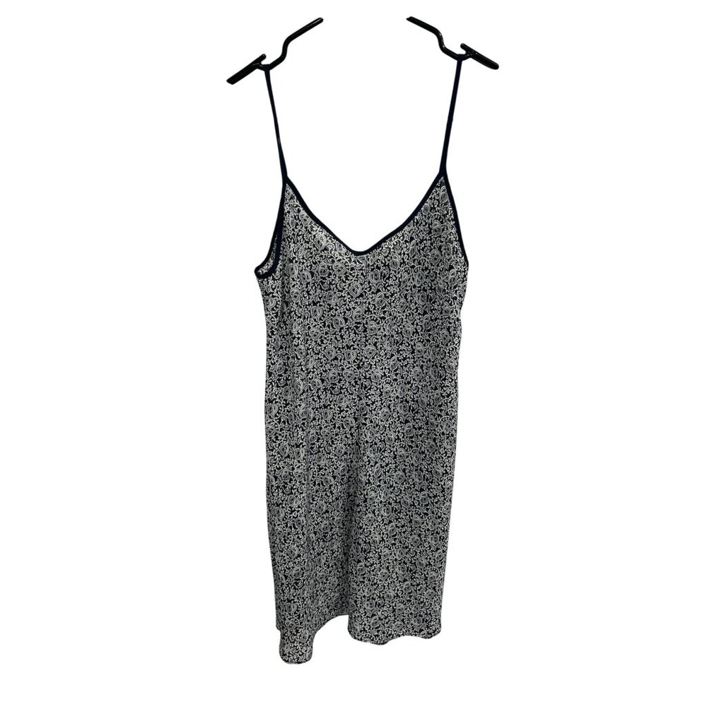 Vintage Natori II Paisley Sleeveless V-Neck Slip Dress Navy White Petite Sleep